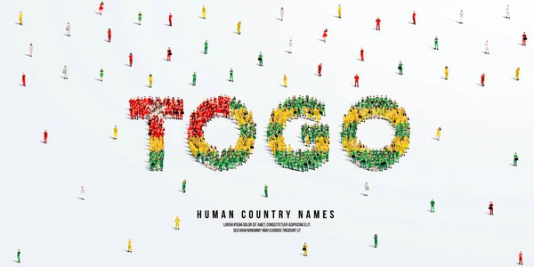 Stor Grupp Människor Står Upp Utgör Ordet Togo Togo Flagga — Stock vektor