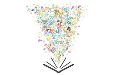 Hint alfabesinden, betiklerinden, harflerinden veya düz stil karakterlerinden yapılmış renkli vektör arkaplanı.