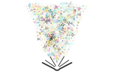 Bengali alfabesinden, betiklerden, harflerden ya da düz stil karakterlerden yapılmış renkli vektör arkaplanı.