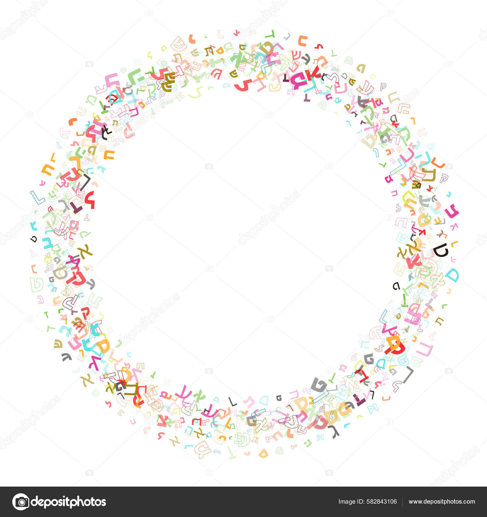 色彩斑斓的矢量设计由希伯来文字母文字或字符制成希伯来语在以色列被用作官方语言图库矢量图©jelinapreethi 582843106