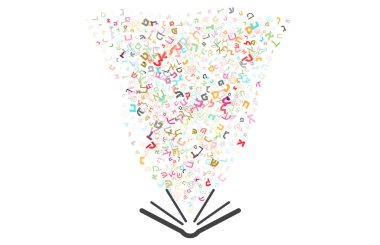 İbranice harflerden, senaryolardan veya karakterlerden yapılmış renkli vektör tasarımı. İbranice resmi dil olarak İsrail 'de kullanılır..