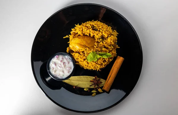 Chicken Biryani Spicy Indian Malabar Biryani Hyderabadi Biryani Pulao Egg — Stockfoto