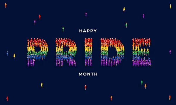 Happy Pride Month Large Group People Form Create Word Pride — Stock vektor