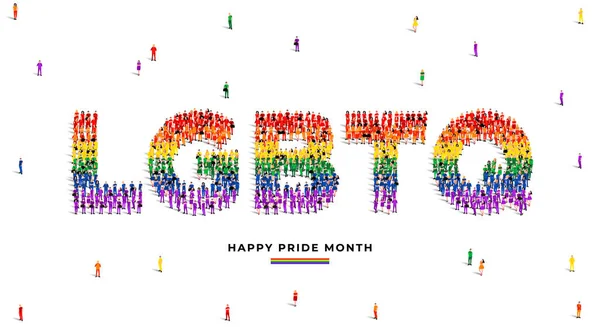 Happy Pride Month Large Group People Form Create Word Lgbtq — Stock vektor