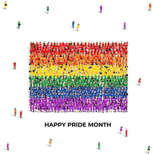Happy Pride Month Large Group People Form Create Lgbt Lgbtq — Stock vektor