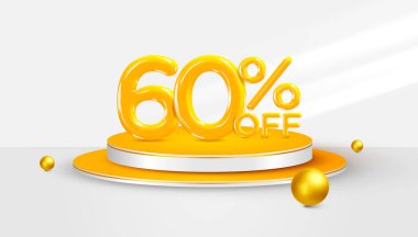 Yüzde 60 indirimli. Podyum sahnesinde yüzde 3D bonus sembol. Satış afişi ya da poster tasarımı. Vektör illüstrasyonu.
