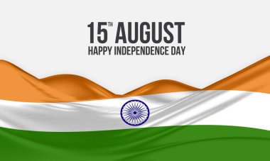 15 Ağustos Bağımsızlık Gününüz kutlu olsun Hindistan. Saten ya da ipek kumaştan yapılmış Hindistan bayrağı sallıyorlardı. Vektör İllüstrasyonu.