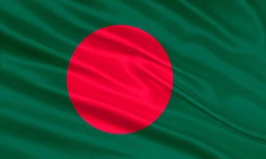 Bangladeş bayrak tasarımı. Saten ya da ipek kumaştan yapılmış Bangladeş bayrağı sallıyordu. Vektör İllüstrasyonu.