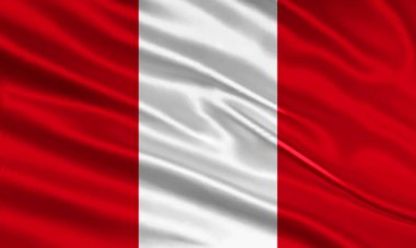 Peru bayrağı tasarımı. Saten ya da ipek kumaştan yapılmış Peru bayrağı sallıyordu. Vektör İllüstrasyonu.