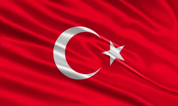 Turkey Flag Design Waving Turkish Flag Made Satin Silk Fabric — 图库矢量图片