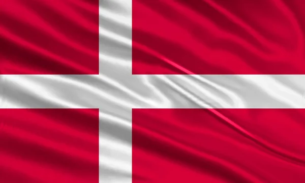 Denmark Flag Design Waving Denmark Flag Made Satin Silk Fabric — Stockvektor