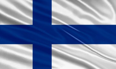 Finland flag design. Waving Finnish flag made of satin or silk fabric. Vector Illustration.