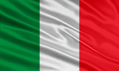 İtalya bayrak tasarımı. Saten ya da ipek kumaştan yapılmış İtalya bayrağı sallıyordu. Vektör İllüstrasyonu.