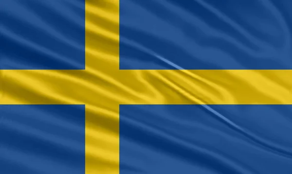 Sweden Flag Design Waving Swedish Flag Made Satin Silk Fabric — Vector de stock