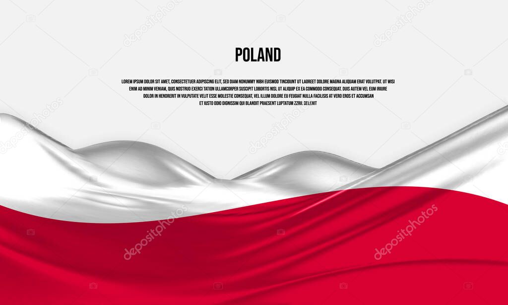Poland flag design. Waving Poland flag made of satin or silk fabric. Vector Illustration.
