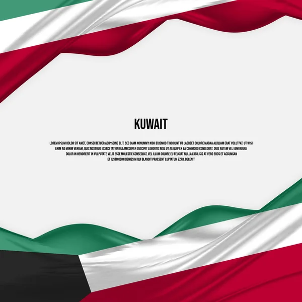 Kuwait Flag Design Waving Kuwait Flag Made Satin Silk Fabric — Stock Vector