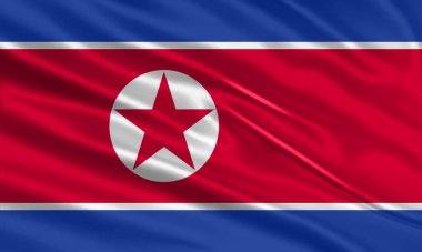 North Korea flag design. Waving North Korean flag made of satin or silk fabric. Vector Illustration.