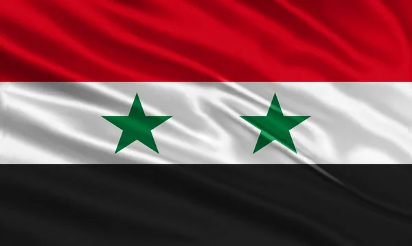 Syria Flag Design Waving Syrian Flag Made Satin Silk Fabric — Vettoriale Stock