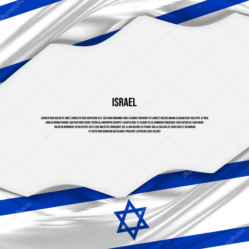 Israel flag design. Waving Israeli flag made of satin or silk fabric. Vector Illustration.