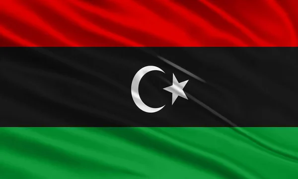 Libya Flag Design Waving Libyan Flag Made Satin Silk Fabric — Vettoriale Stock