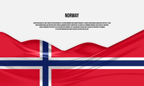 Norway Flag Design Waving Norwegian Flag Made Satin Silk Fabric — Wektor stockowy