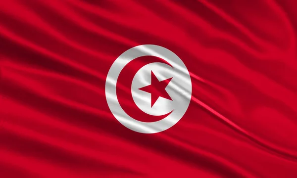 Tunisia Flag Design Waving Tunisian Flag Made Satin Silk Fabric — Image vectorielle