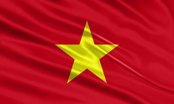 Vietnam Flag Design Waving Vietnamese Flag Made Satin Silk Fabric — Vetor de Stock