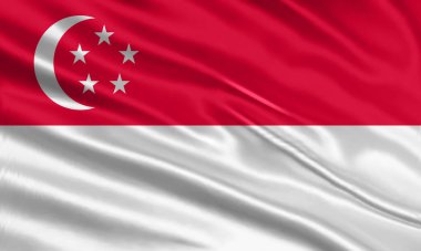Singapore flag design. Waving Singapore flag made of satin or silk fabric. Vector Illustration.