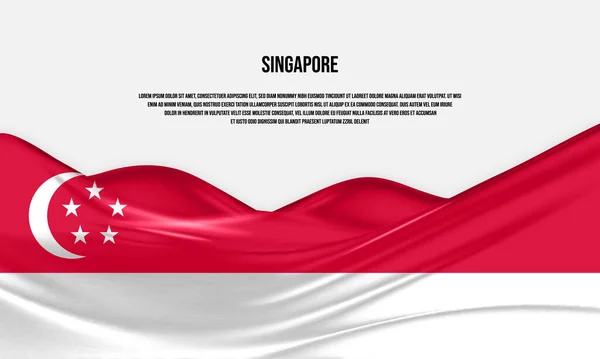 Singapore Flag Design Waving Singapore Flag Made Satin Silk Fabric — Stockvektor