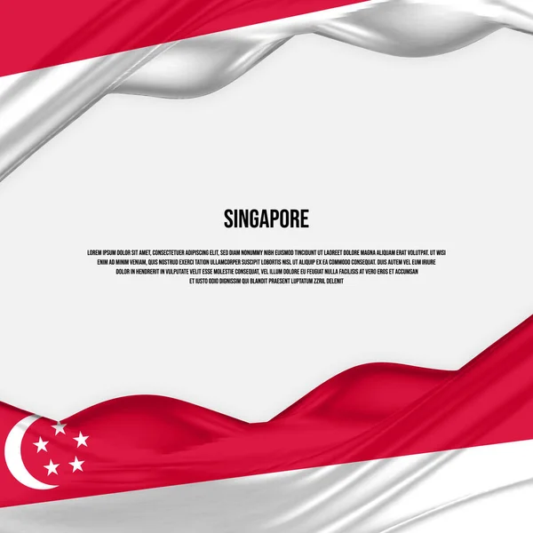 Singapore Flag Design Waving Singapore Flag Made Satin Silk Fabric — Vetor de Stock