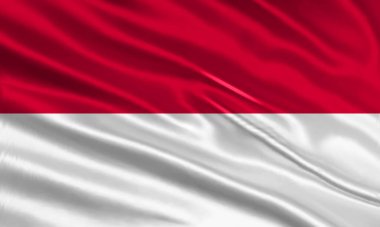 Indonesia flag design. Waving Indonesian flag made of satin or silk fabric. Vector Illustration.