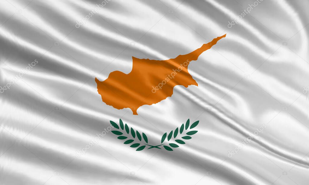Cyprus flag design. Waving Cyprus flag made of satin or silk fabric. Vector Illustration.