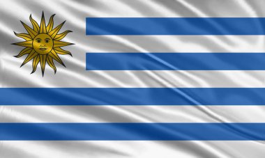 Uruguay bayrak tasarımı. Saten ya da ipek kumaştan yapılmış Uruguay bayrağı sallıyordu. Vektör İllüstrasyonu.