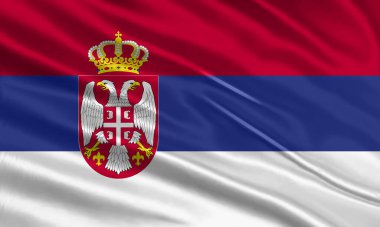 Sırbistan bayrağı tasarımı. Saten ya da ipek kumaştan yapılmış Sırp bayrağı sallıyor. Vektör İllüstrasyonu.