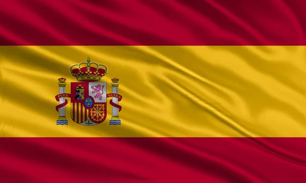 Flaggenmotiv Spanien Schwingende Spanische Flagge Aus Satin Oder Seidenstoff Vektorillustration — Stockvektor