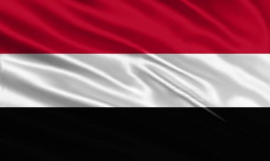 Yemen bayrak tasarımı. Saten ya da ipek kumaştan yapılmış Yemen bayrağı sallıyordu. Vektör İllüstrasyonu.