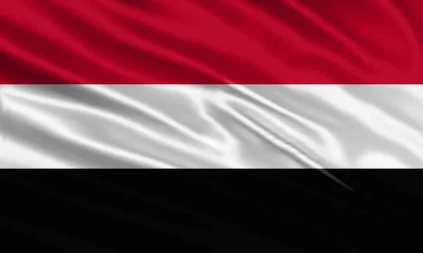 Progettazione Bandiera Yemen Bandiera Yemen Sventolante Raso Tessuto Seta Illustrazione — Vettoriale Stock