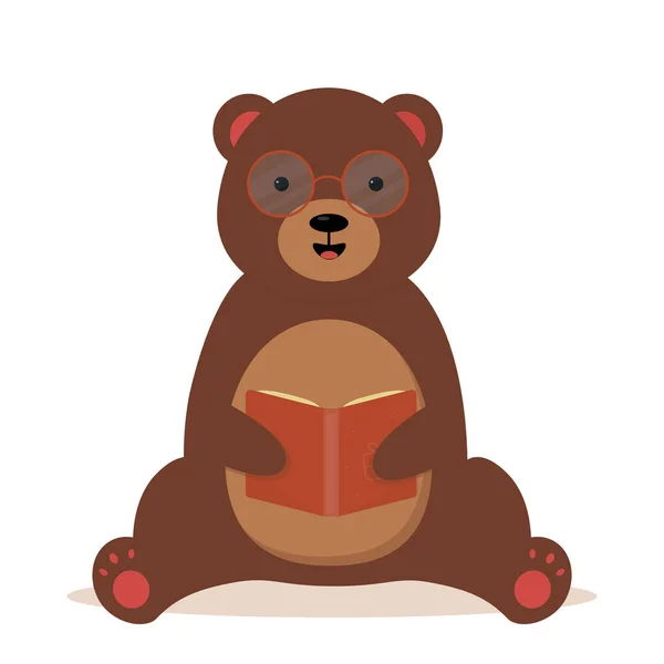 Милый Мультяшный Медведь Очках Читает Книгу — стоковый вектор