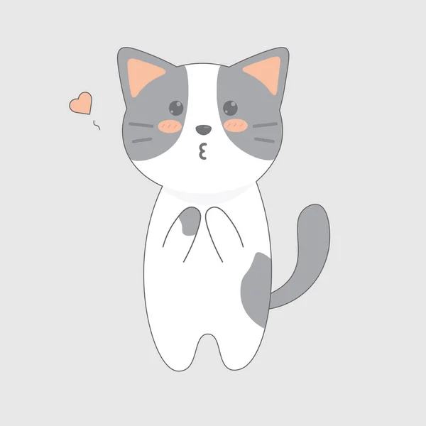 Ładna ikona całującego kota. Sztuka postaci z kreskówek — Wektor stockowy