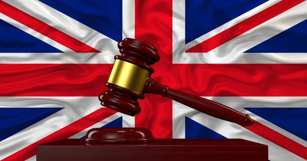 Brytyjska Flaga Courthammer Koncepcja Sprawiedliwości — Zdjęcie stockowe