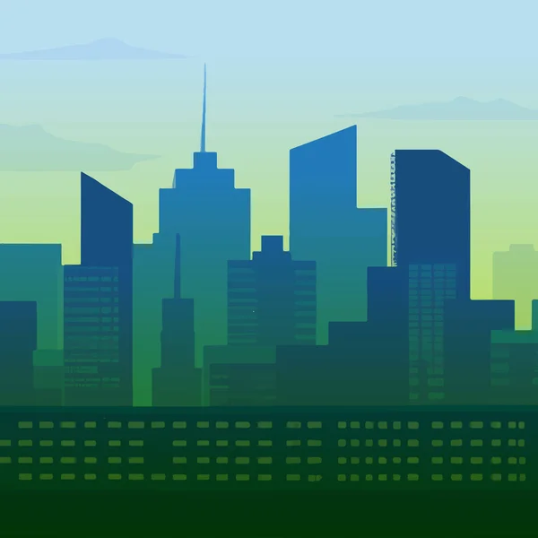 Modern Platt Stad Illustration Med Silhuetter Skyskrapor Och Stadsbild — Stockfoto