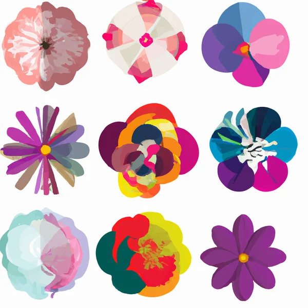 Conjunto Flores Colores Ilustración Vectorial — Foto de Stock