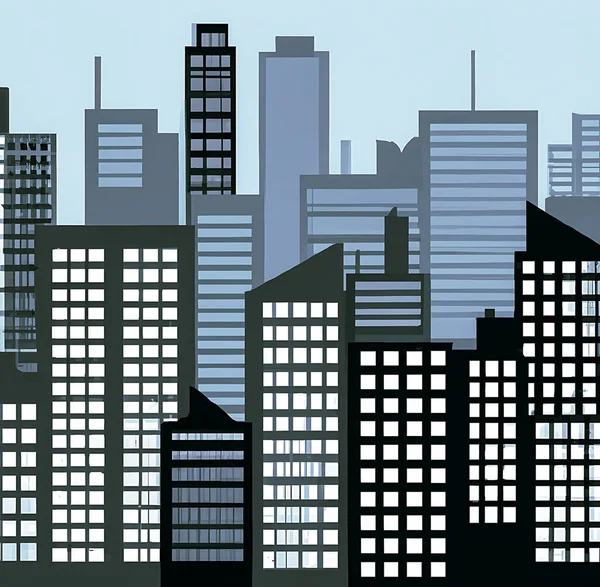 Stadssiluett Med Skyskrapor Och Byggnader — Stockfoto