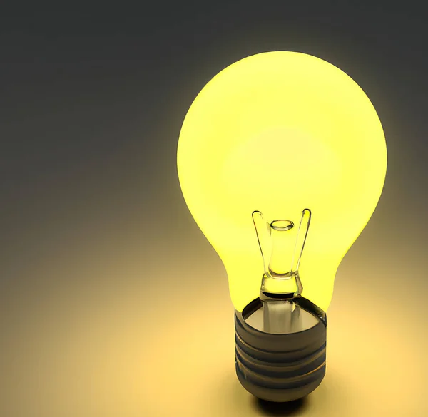 黄色の背景にネオンが輝く電球 3Dレンダリング — ストック写真
