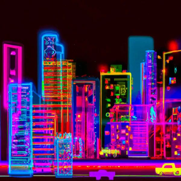 夜の街の灯りネオン街の風景抽象的な背景3Dレンダリング — ストック写真
