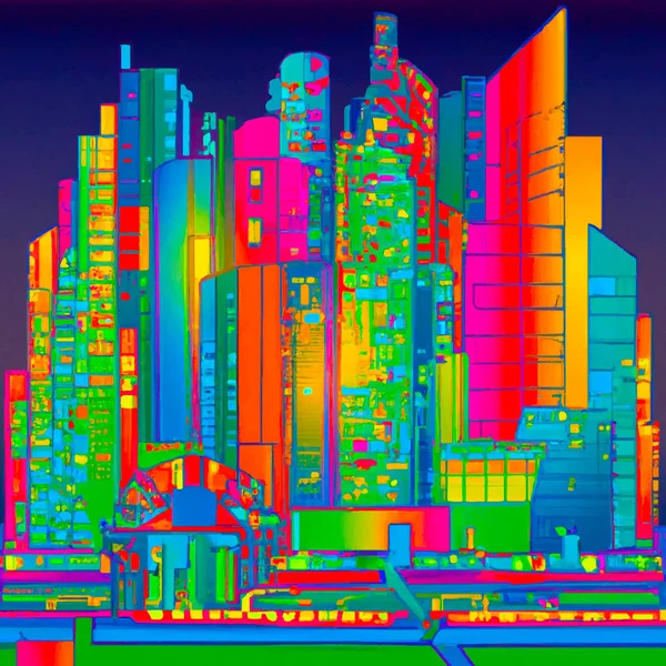 modern cityscape of city illustration with skyscrapers.