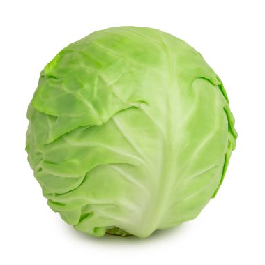 Kalp şeklinde yeşil lahana ya da kafanın içinde kalp lahanası kesme yolu olan beyaz arka planda izole edilmiş..