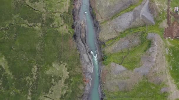 Top View Studlagil Canyon Blue Glacial River Iceland Aerial Drone — Vídeo de Stock