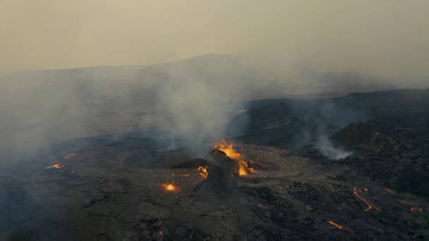 Aerial View Rising Smoke Revealing Volcanic Crater Tilt Drone Shot — Stockvideo