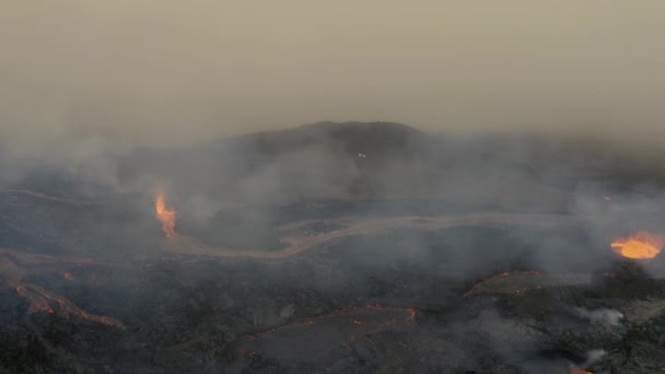Aerial View Apocalypse Scene Volcano Eruption Reverse Drone Shot — Video